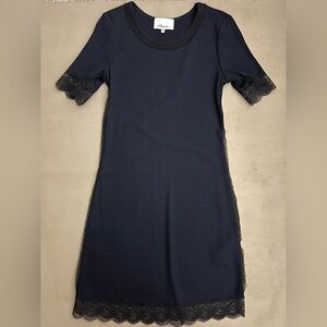 3.1 Phillip Lim Navy Blue A-Line Dress Short Sleeve Lace Cut-out SZ XS
